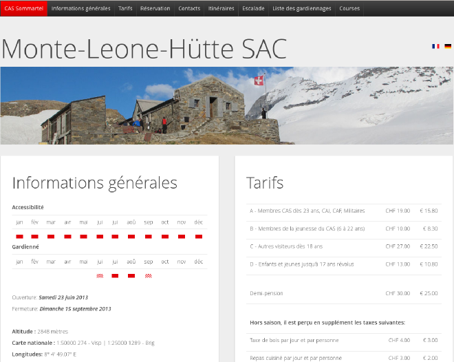 Nouveau site internet dédié à la Cabane Monte Leone